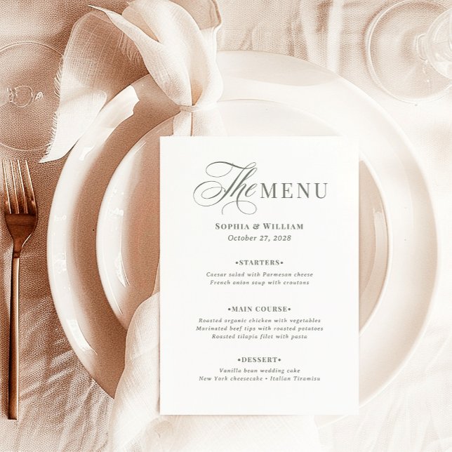Menu Élégant blanc et vert Sage | Luxe classique (Créateur téléchargé)