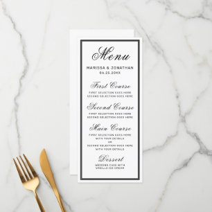Menu Élégant blanc noir Script Mariage chic