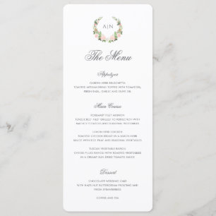 Menu Élégant blason floral aquarelle de mariage