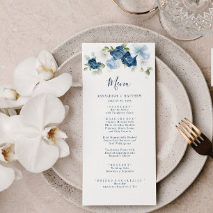 Menu Elégant bleu bleu bleu floral Mariage