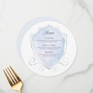 Menu Elégant bleu clair Aquarelle Crest Round