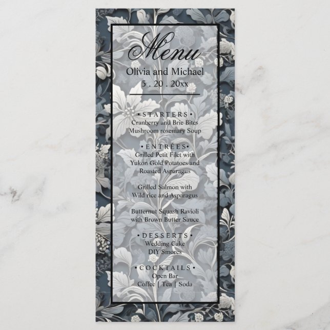 Menu Elégant bleu poussiéreux argent blanc gris gris fl (Devant)