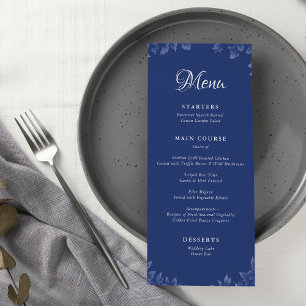 Menu Élégant Bleu Poussiéreux Français Floral Mariage V