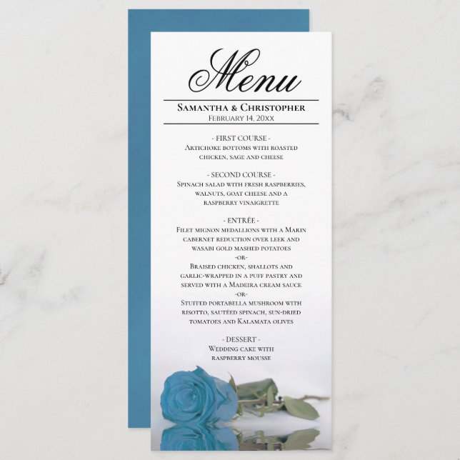 Menu Elégant bleu turquoise Rose Réflexions Mariage (Devant / Derrière)