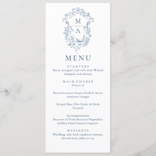 Menu Elégant Bleu Vintage Jardin Fleurs Mariage Dîner