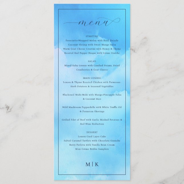 Menu Elegant Blue Calligraphy (Devant)