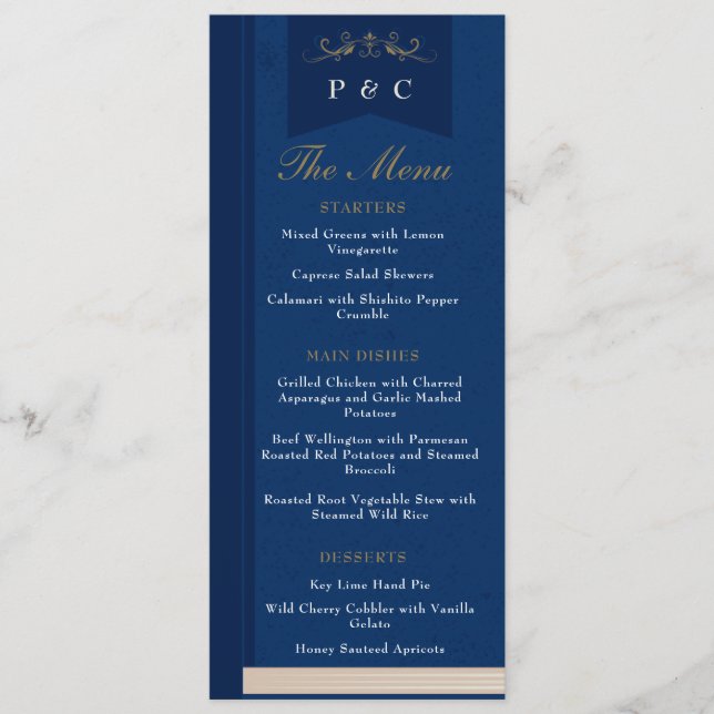 Menu Élégant Blue Floral Library Mariage de couverture (Devant)