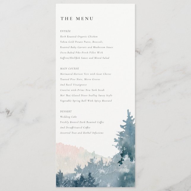 MENU ÉLÉGANT BLUSH DUSKY BLUE MOUNTAINES PINE MARIAGE (Devant)