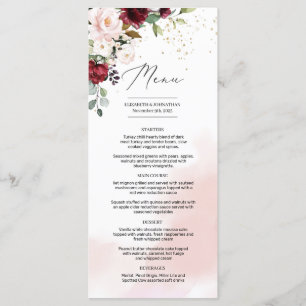Menu Elégant Boho bordeaux rose vif vert floral