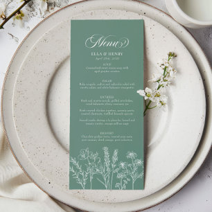 Menu Elégant Boho Fleur sauvage Spring Green Mariage