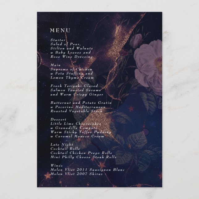 Menu Élégant Boho foncé Floral violet Imaginaire Mariag (Devant)
