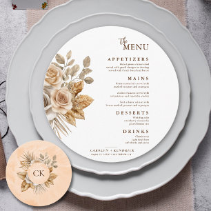 Menu Elégant Boho Neutre Flore Accents Mariage rond