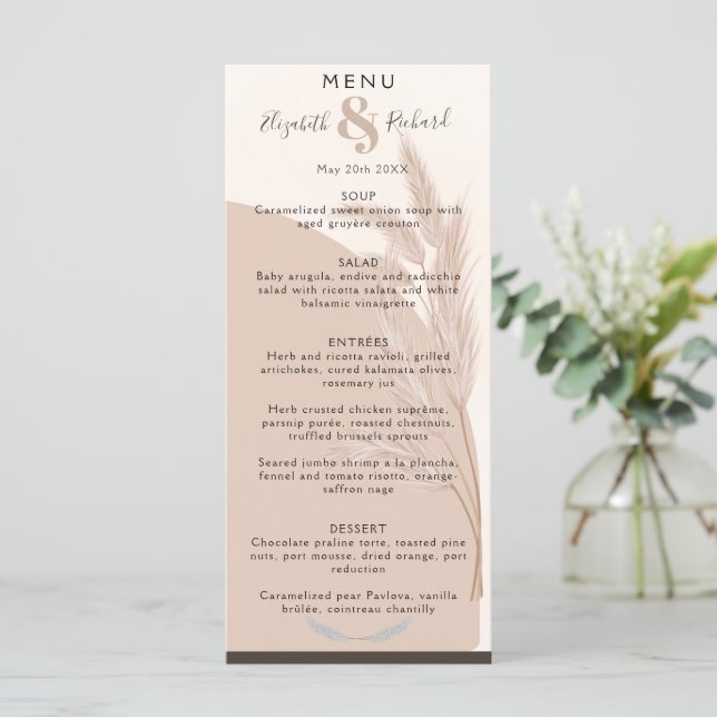 Menu Elégant Boho Pampas Grass Mariage moderne (Debout devant)