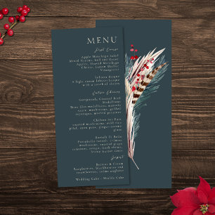 Menu Elégant Boho Rustique Pampas & Pine Vert Tan Rouge