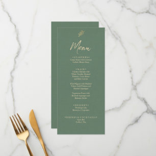 Menu Élégant Boho Vert Et Or Jardin Dîner Mariage