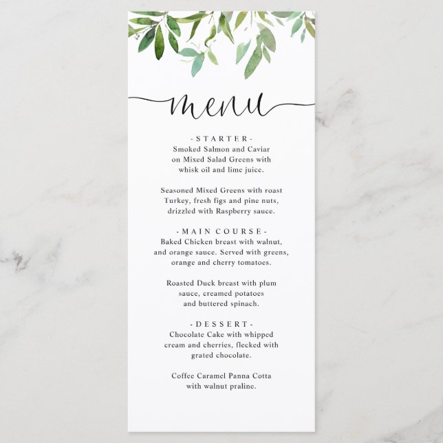 Menu Elégant Botanique Sage Verdure Eucalyptus Script (Devant)