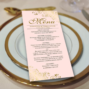 Menu Elégant boucles d'or et Mariage rose pâle