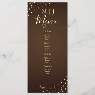 Menu Elegant Brown & Gold String Lights Wedding