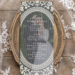 Menu Élégant Cadre de Photo en Dentelle Florale Vintage