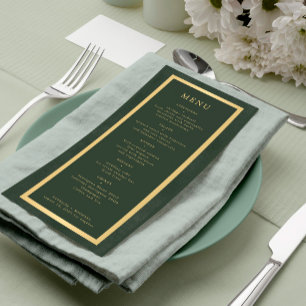 Menu Élégant cadre doré vert foncé mariage moderne