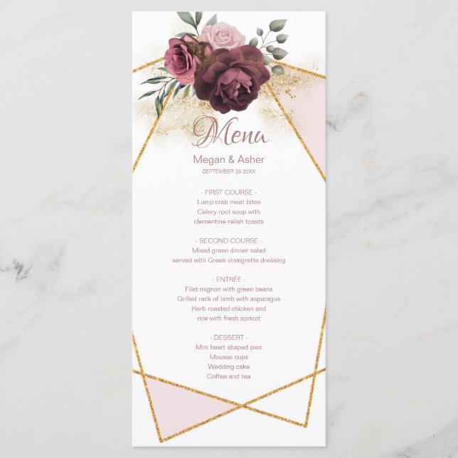 Menu Élégant cadre géométrique floral Dusty (Devant)