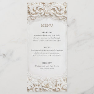 Menu Élégant Cadre Mariage Blanc Baroque de Classe