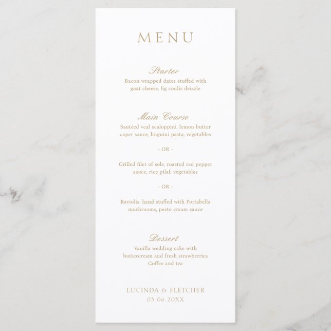 Menu Élégant classique or traditionnel Mariage formel (Devant)