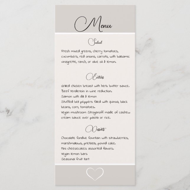 Menu Elégant coeur moderne mariage Collection Silhouett (Devant)