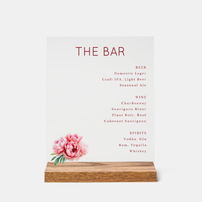Menu élégant de bar aux fleurs rouges (Recto)
