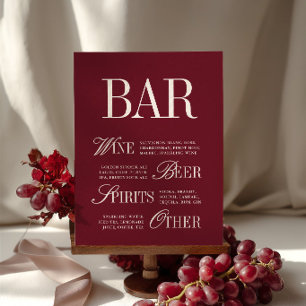 Menu élégant de bar en bordeaux pour table de mari