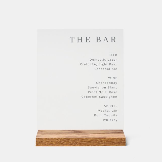 Menu élégant de bar en grisaille avec serif (Recto)