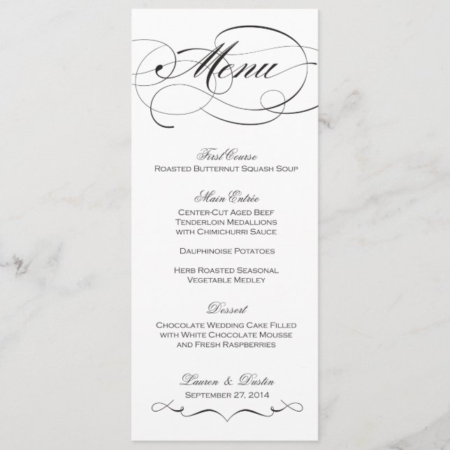 Menu élégant de mariage de manuscrit - coutume (Devant)