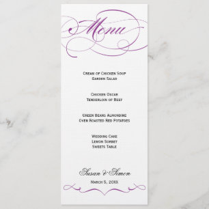 Menu élégant de mariage de manuscrit - pourpre