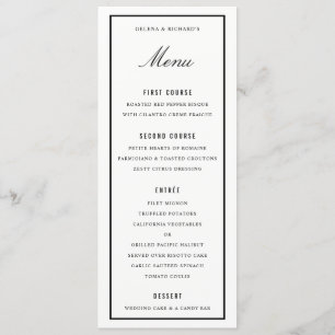 Menu Élégant dîner de mariage noir blanc épais bordure