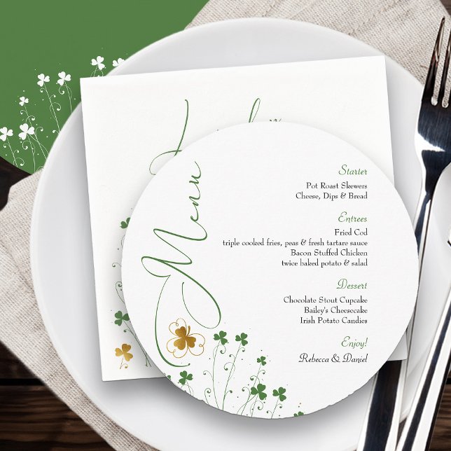 Menu Élégant dîner de mariage Shamrock Fleur sauvage ir (Wedding Menu 
from my Shamrock Wildflower Collection)