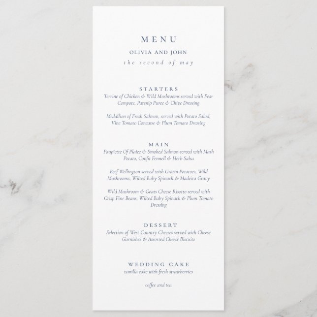 Menu Elegant dusty Blue Script Double Side Wedding  (Devant)