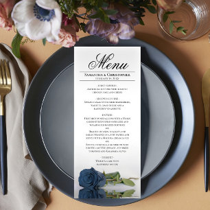 Menu Elégant Dusty Steel Blue Rose Réflexions Mariage