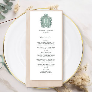 Menu Élégant et intemporel Mariage de monogramme vert