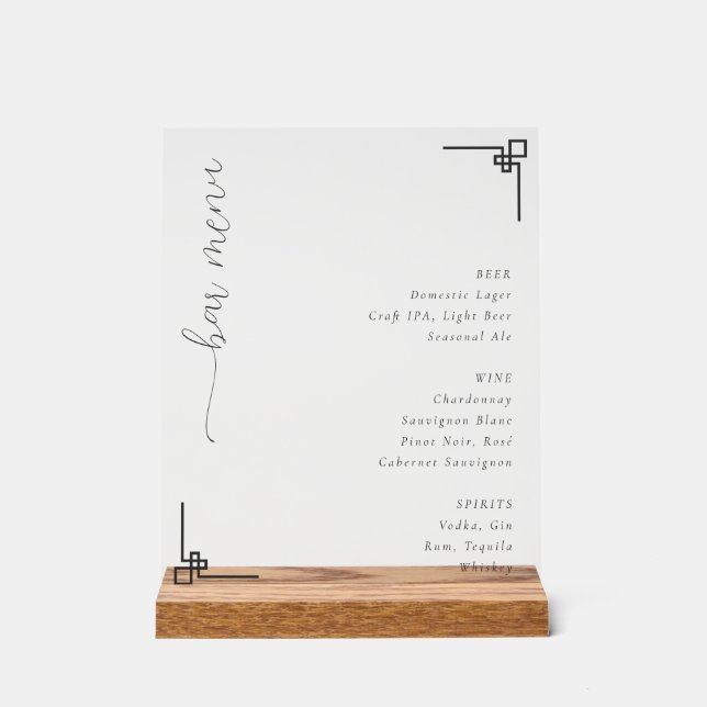 Menu élégant et minimaliste de bar (Recto)