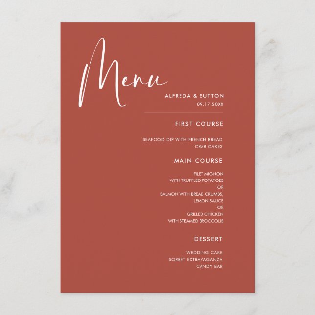 Menu Élégant et moderne mariage en terre cuite (Devant)