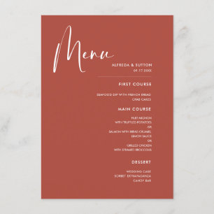 Menu Élégant et moderne mariage en terre cuite