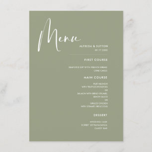 Menu Élégant et moderne mariage vert Sage