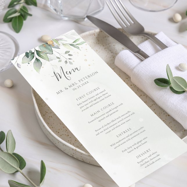 Menu Elégant Eucalyptus Feuille Mariage or vert (Créateur téléchargé)