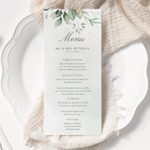 Menu Elégant Eucalyptus Feuille Mariage or vert