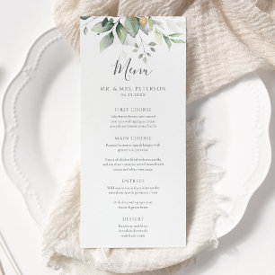 Menu Elégant Eucalyptus Feuille Mariage or vert