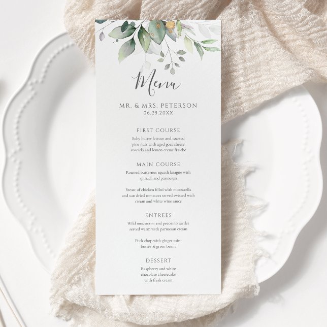 Menu Elégant Eucalyptus Feuille Mariage or vert (Créateur téléchargé)