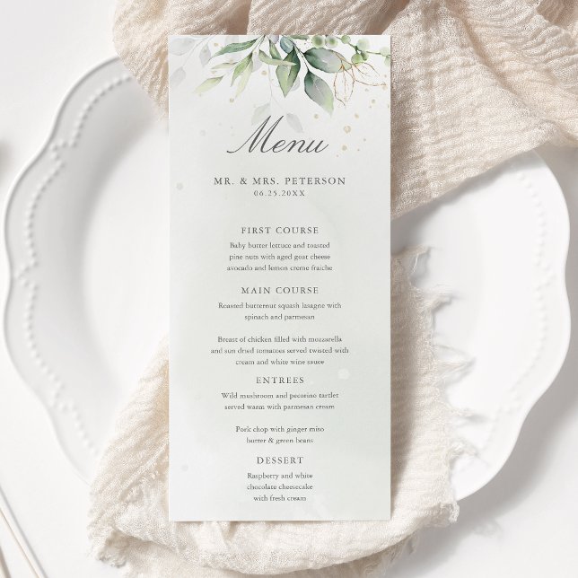 Menu Elégant Eucalyptus Feuille Mariage or vert (Créateur téléchargé)