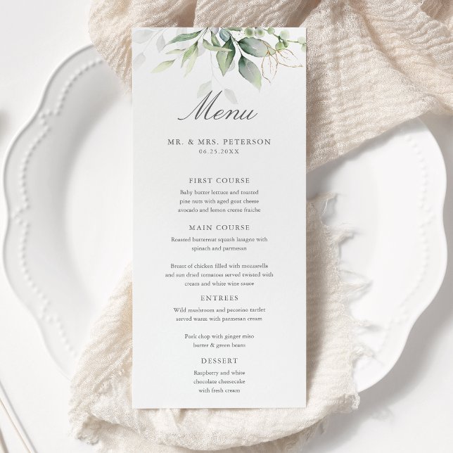 Menu Elégant Eucalyptus Feuille Mariage or vert (Créateur téléchargé)