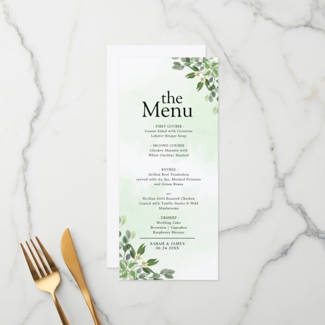 Menu Elégant Eucalyptus Verdure Dîner Succulent (Devant/Arrière en situation)