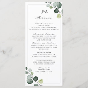 Menu Élégant Eucalyptus Vert Quatre Parcours